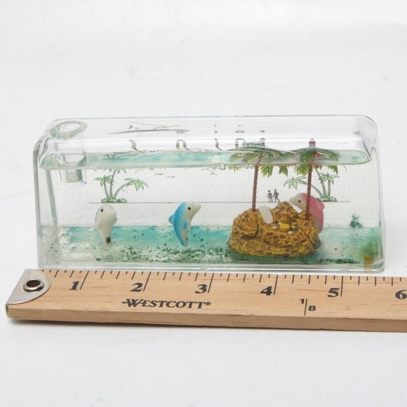 Vintage 80s Palm Beach Lucite Water Globe Pen Holder Paperweight Office Dolphins - Picture 8 of 9